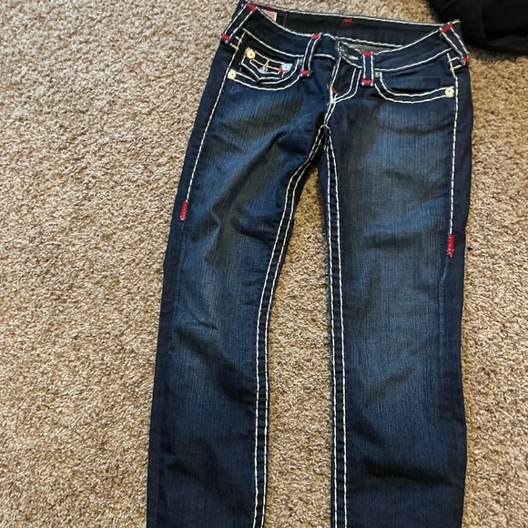 Super cute low waisted true religion jeans with red stitching! - Picture 2 of 5